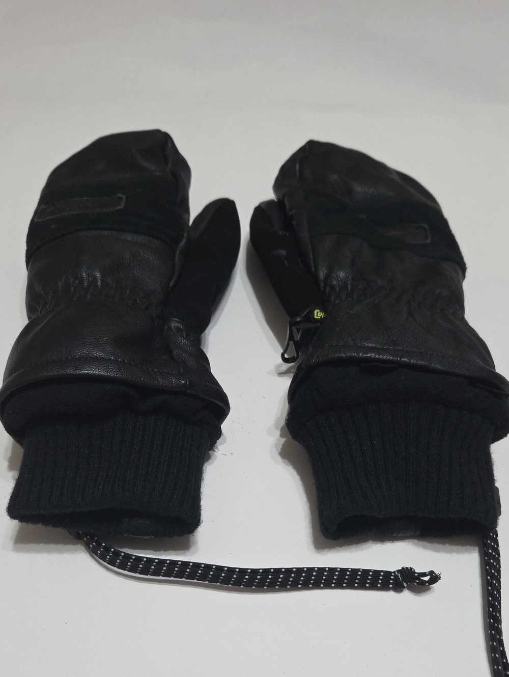 Burton Black Men's Leather Mittens with Rib Knit Cuffs